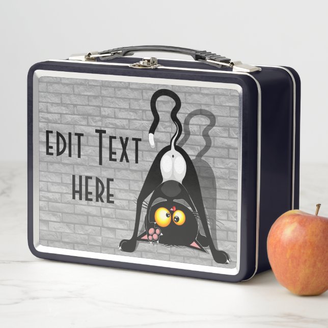 Cat Upside Down Funny Cartoon Character Metal Lunch Box (In Situ)