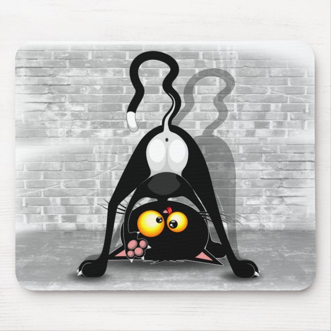 Cat Upside Down Funny Cartoon Character Mouse Pad (Front)