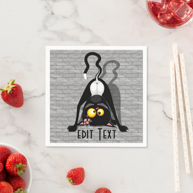 Cat Upside Down Funny Cartoon Character Napkin (Insitu)