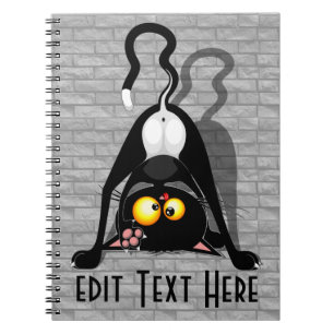 Cat Upside Down Funny Cartoon Character Notebook