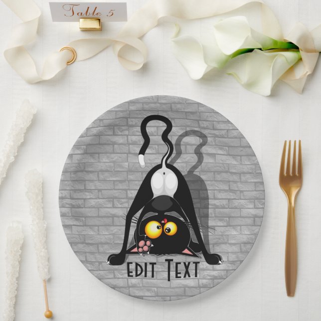 Cat Upside Down Funny Cartoon Character Paper Plate (Wedding)