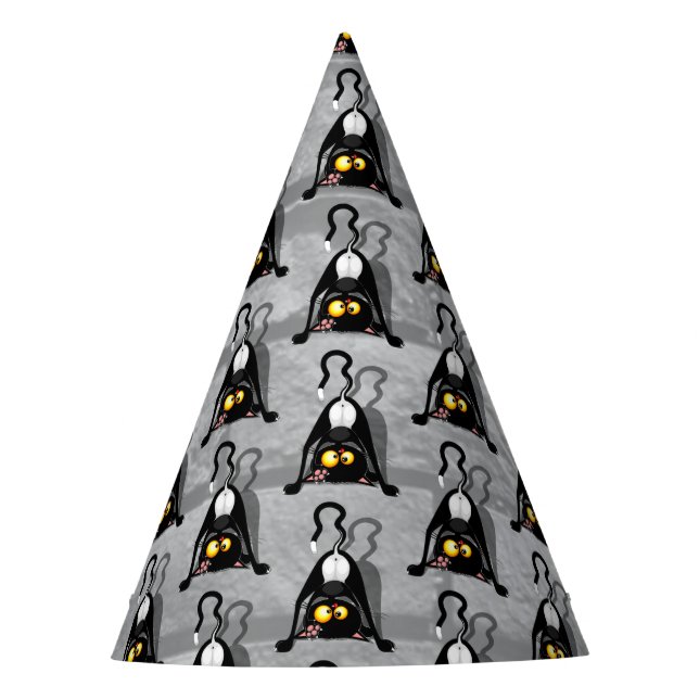 Cat Upside Down Funny Cartoon Character Party Hat (Front)
