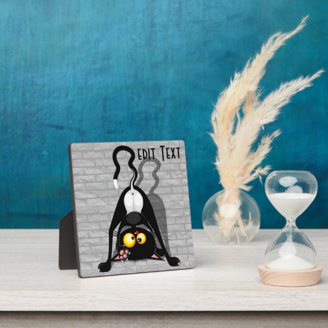 Cat Upside Down Funny Cartoon Character Plaque (Insitu)