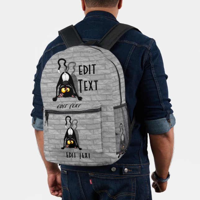 Cat Upside Down Funny Cartoon Character Printed Backpack (Insitu (Model))