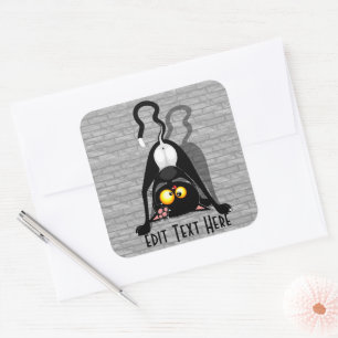 Cat Upside Down Funny Cartoon Character Square Sticker