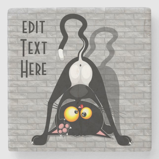 Cat Upside Down Funny Cartoon Character Stone Coaster (Front)