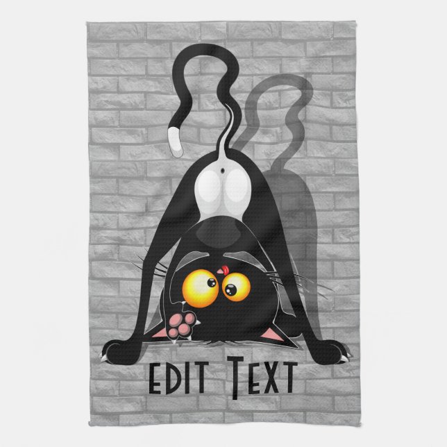 Cat Upside Down Funny Cartoon Character Tea Towel (Vertical)