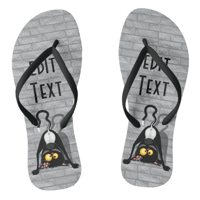 Cat Upside Down Funny Cartoon Character Thongs (Footbed)