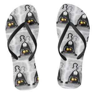 Cat Upside Down Funny Cartoon Character Thongs