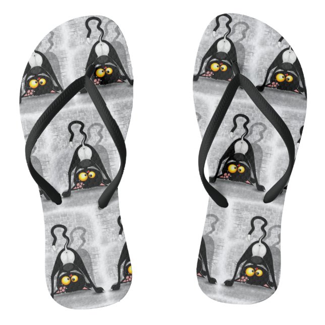 Cat Upside Down Funny Cartoon Character Thongs (Footbed)