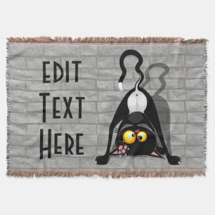 Cat Upside Down Funny Cartoon Character Throw Blanket