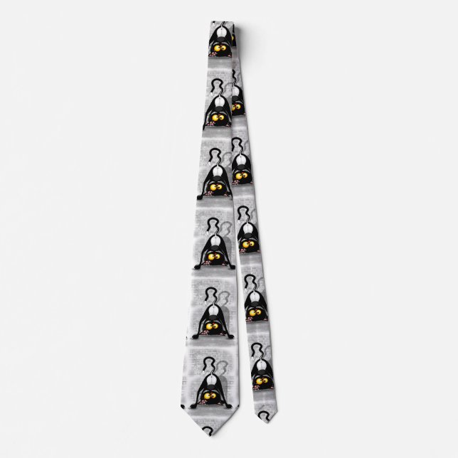 Cat Upside Down Funny Cartoon Character Tie (Front)