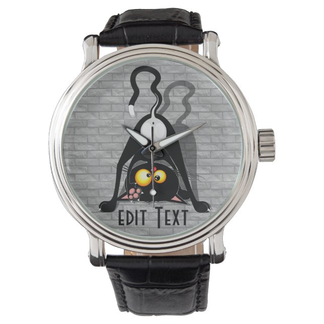 Cat Upside Down Funny Cartoon Character Watch (Front)