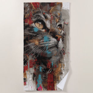 Cat Urban Street Art Portrait Beach Towel