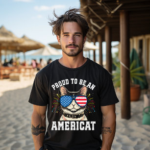Cat US Flag Sunglasses Proud To Be An Americat T-Shirt