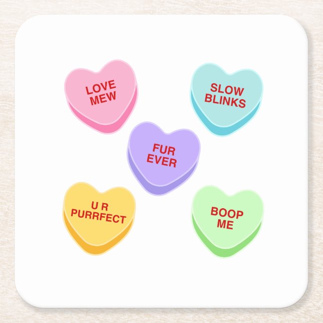 Cat Valentine Candy Hearts Paper Coaster (Front)
