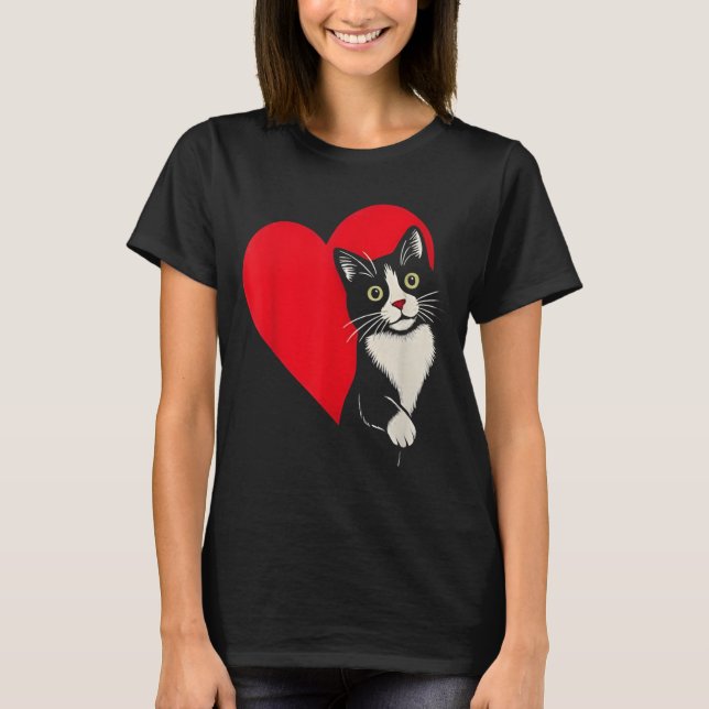 Cat Valentine Heart for Kitten and Animal Lovers T-Shirt (Front)
