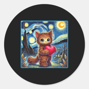 Cat Valentine Starry Night Van Gogh Valentines Day Classic Round Sticker