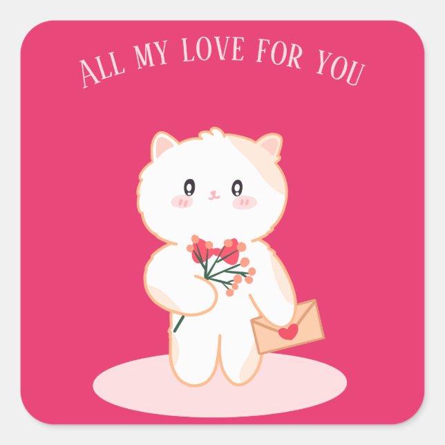 Cat Valentine's day card Square Sticker (Front)