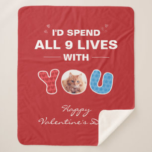 Cat Valentines Day Pet Photo Custom Sherpa Blanket