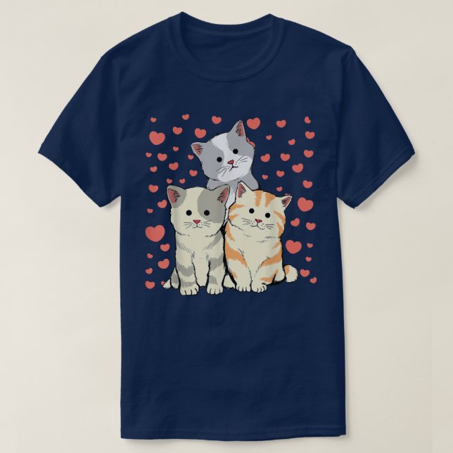 Cat Valentine's Day Red Heart's  For Cat Lover  T-Shirt (Design Front)