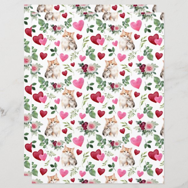Cat Valentines Scrapbook Paper (Front/Back)