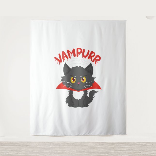 Cat Vampire Halloween Tapestry (Front)