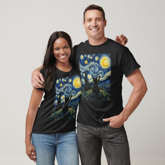 Cat Vangogh Starry Night T-Shirt (Unisex)