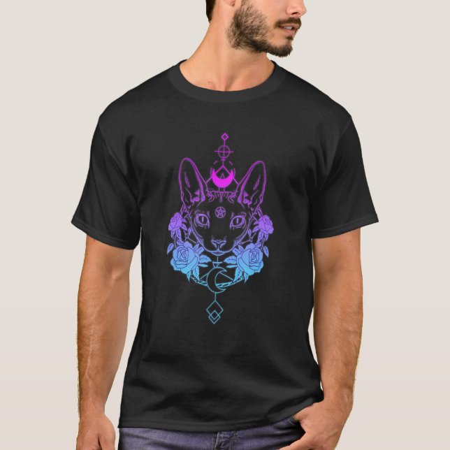 Cat Vaporwave Flower Goth Satan Satanic Satanism O T-Shirt (Front)