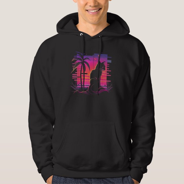 Cat Vaporwave Retrowave Aesthetic Synthwave 80s Pa Hoodie (Front)