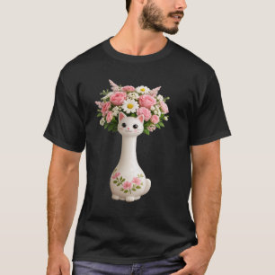 Cat Vase with Long Neck and Pink Flowers T-Shirt