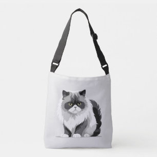 Cat Vector Art Illustration with Black and White Crossbody Bag