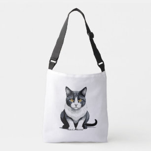Cat Vector Graphic Art Portrait Animal Spirit Love Crossbody Bag
