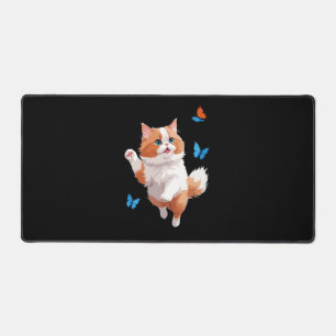 Cat Vector Painting Adorable Fun Playing Butterfly Desk Mat