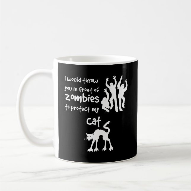 Cat Versus Zombies Funny Horror Cat Lovers Coffee Mug (Left)