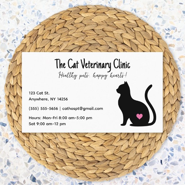 Cat Veterinary Clinic Pink Heart Business Card (Creator Uploaded)