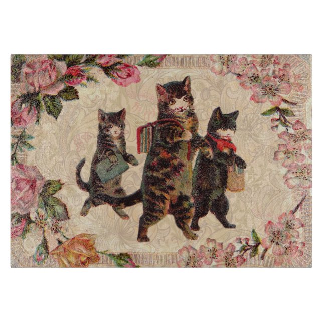 Cat Vintage Pretty Antique Kittens Cutting Board (Front)