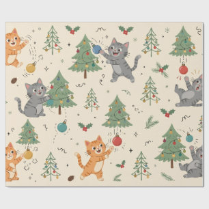 Cat vs Christmas Tree Funny Wrapping Paper