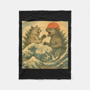 Cat Vs Dog Kaiju Monster Japanese Ukiyo-e Style Me Fleece Blanket