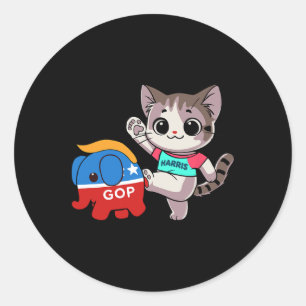 Cat Vs. Gop Elephant - Kamala Harris - Anti Trump Classic Round Sticker