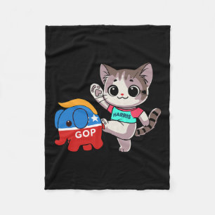 Cat Vs. Gop Elephant - Kamala Harris - Anti Trump  Fleece Blanket
