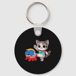 Cat Vs. Gop Elephant - Kamala Harris - Anti Trump Key Ring