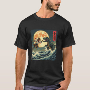 Cat Vs Monster Trex Dinosaur Japanese Great Wave O T-Shirt