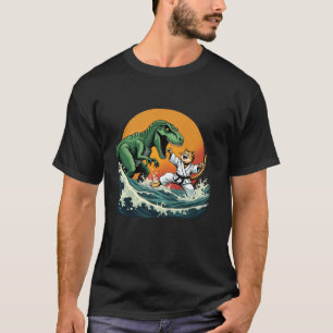 Cat Vs Monster Trex Dinosaur Japanese Japan Otaku T-Shirt