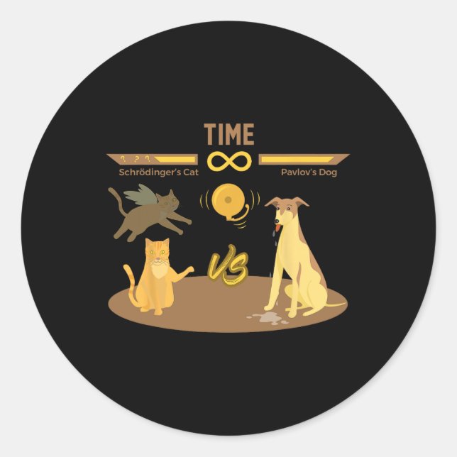 Cat Vs. Pavlovs Dog Funny Video Game  Classic Round Sticker (Front)