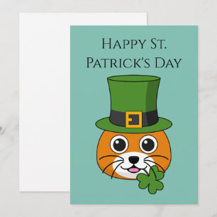 Cat w Hat and Shamrock St Patrick's Personalise Holiday Card