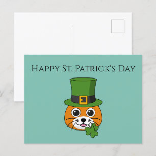 Cat w Hat and Shamrock St Patrick's Personalise Holiday Postcard