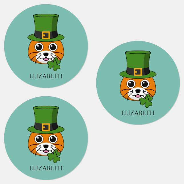 Cat w Hat and Shamrock St Patricks's | Personalise (Group)