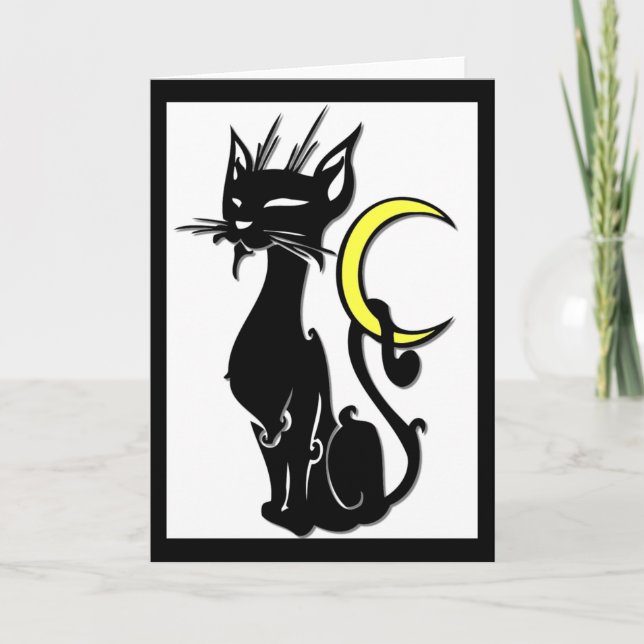 Cat w/Moon Blank Greeting Card (Front)