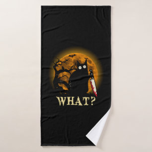 Cat W Murderous Cat With Knife Halloween Bath Towel